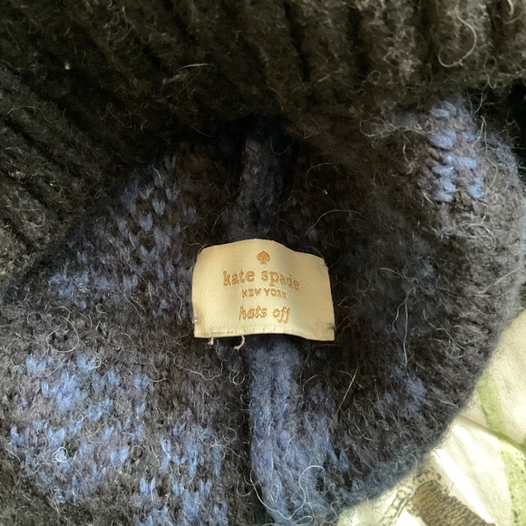 Kate spade meow black blue leopard winter beanie hat - Picture 2 of 6